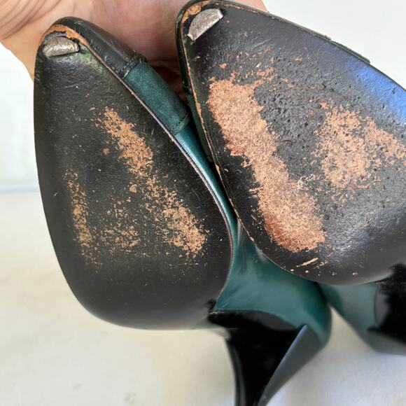 Charles Jourdan Vintage Heels 6 Green Leather Suede Pumps Dark Academia Prep - Picture 8 of 9